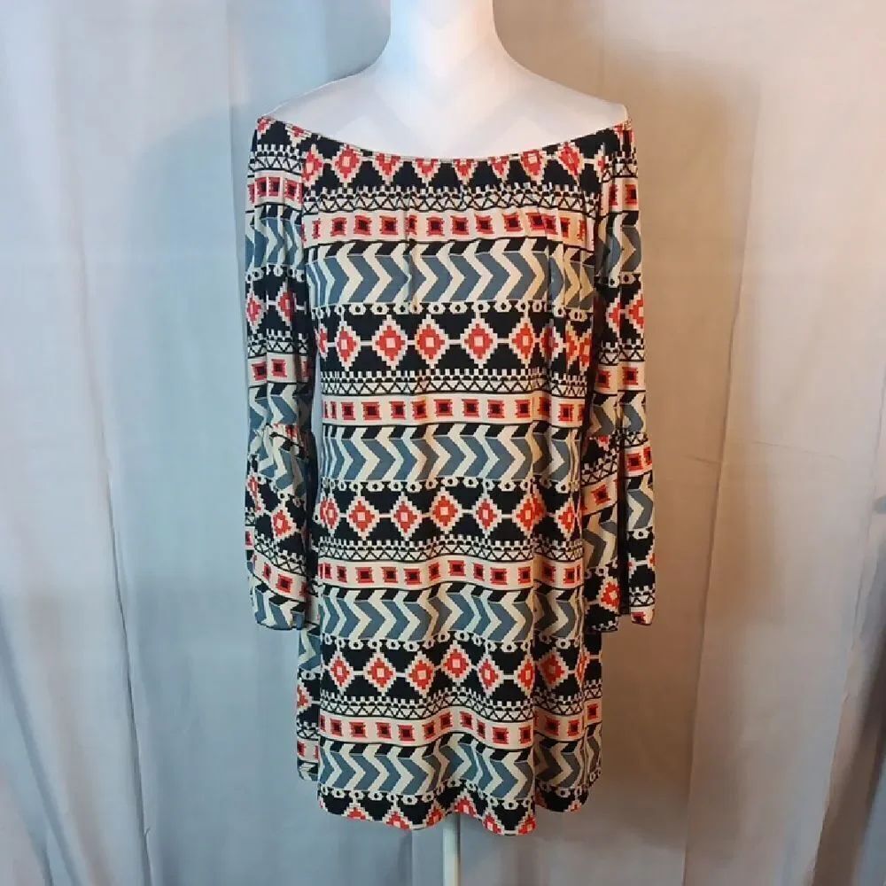 Pink and Black Off-Shoulder Bishop Sleeve Dress